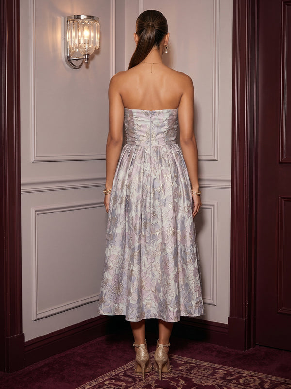 Jacquard A Line Strapless Pleats Ruched Cocktail Dresses