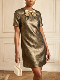 Metallic Satin Mermaid Scoop Neck Bow Simple Cocktail Dresses