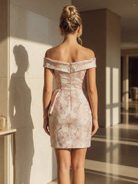 Floral Print Mermaid Off the Shoulder Corset Ruched Cocktail Dresses