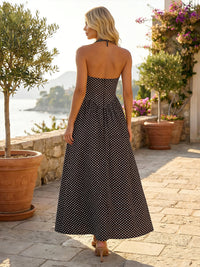 Satin A Line Halter Pocket Polka Dot Cocktail Dresses