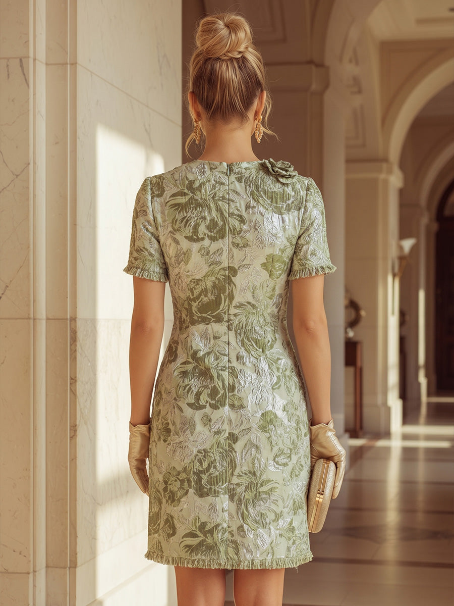Floral Print A Line Scoop Neck 3D Flowers Ruffles Cocktail Dresses