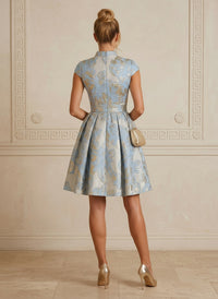 Jacquard A-Line/Princess V-Neck Short Cocktail Dresses with Pleats