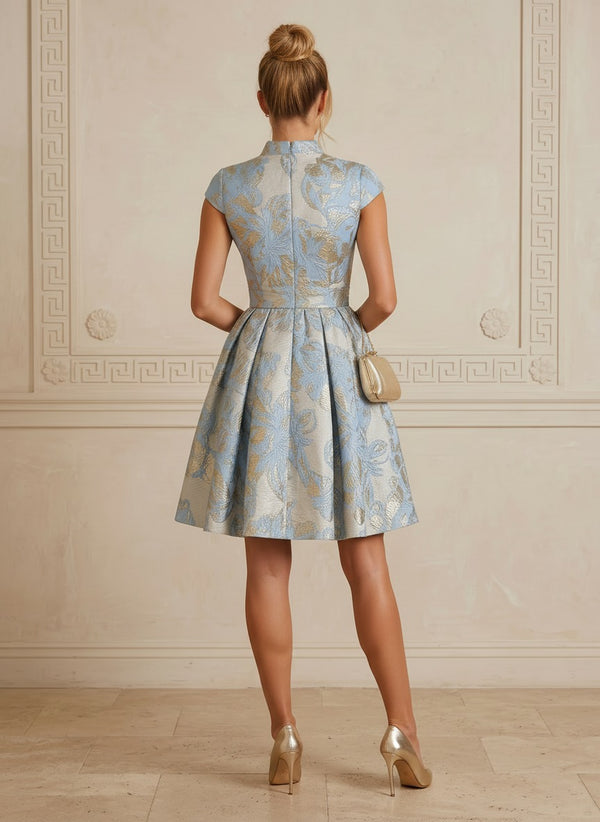 Jacquard A-Line/Princess V-Neck Short Cocktail Dresses with Pleats
