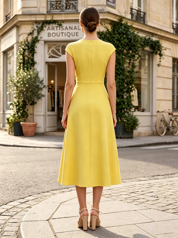 Chiffon A-Line/Princess Scoop Neck Tea-Length Cocktail Dresses with 3D Flowers