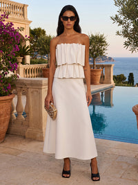 Stretch Mesh A-Line/Princess Strapless Tea-Length Cocktail Dresses with Ruched Bodice