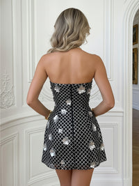 Sequin Bodycon Strapless Short Homecoming Dresses with 3D Flowers