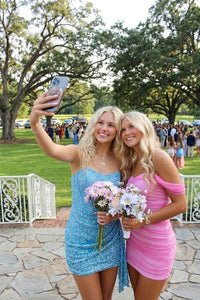 Sequin Bodycon Strapless Short Homecoming Dresses with Corset & Ruched Waist