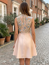 Satin A-Line/Princess Illusion Short Cocktail Dresses with Lace Embroidery Bodice