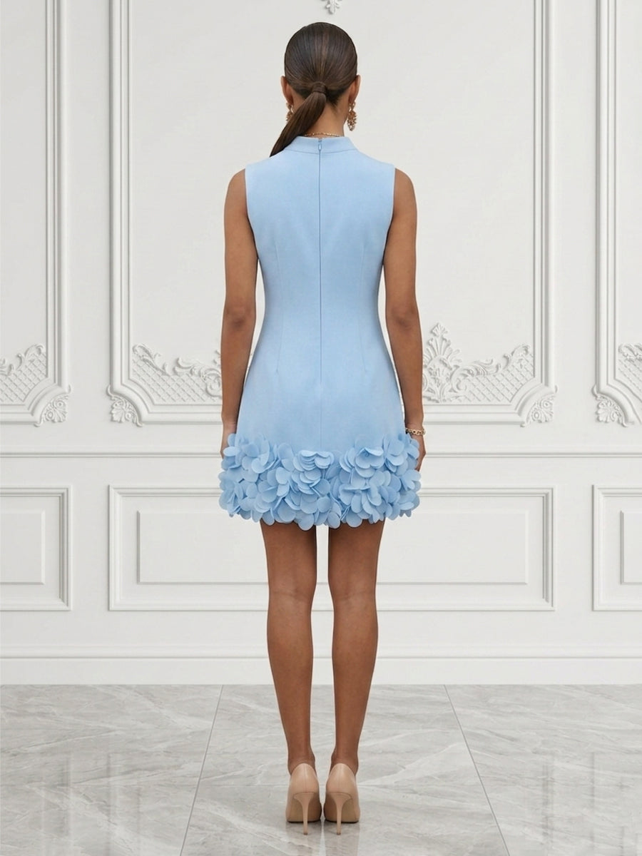 Satin Bodycon Scoop Neck Short Cocktail Dresses with 3D Flowers