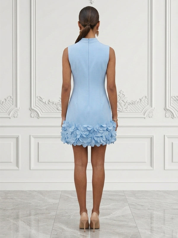 Satin Bodycon Scoop Neck Short Cocktail Dresses with 3D Flowers