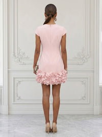 Satin Bodycon Scoop Neck Short Cocktail Dresses with 3D Flowers