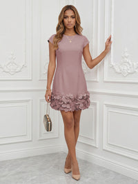 Satin Bodycon Scoop Neck Short Cocktail Dresses with 3D Flowers