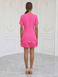 Satin Bodycon Scoop Neck Short Cocktail Dresses with 3D Flowers