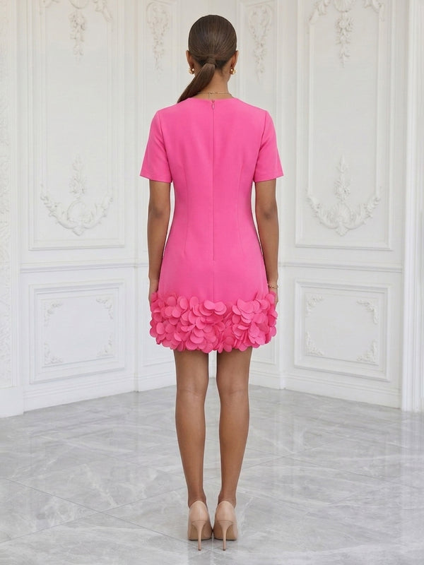 Satin Bodycon Scoop Neck Short Cocktail Dresses with 3D Flowers
