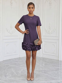 Satin Bodycon Scoop Neck Short Cocktail Dresses with 3D Flowers