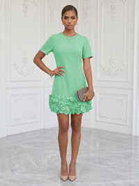 Satin Bodycon Scoop Neck Short Cocktail Dresses with 3D Flowers