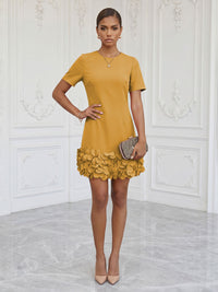Satin Bodycon Scoop Neck Short Cocktail Dresses with 3D Flowers
