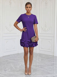 Satin Bodycon Scoop Neck Short Cocktail Dresses with 3D Flowers