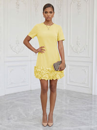 Satin Bodycon Scoop Neck Short Cocktail Dresses with 3D Flowers