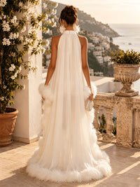 Chiffon A-Line/Princess Scoop Neck Short Cocktail Dresses with Feather Trim