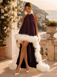 Chiffon A-Line/Princess Scoop Neck Short Cocktail Dresses with Feather Trim