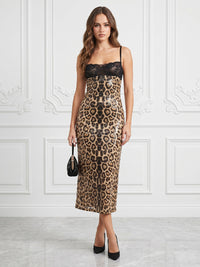 Sequin Sheath/Column Spaghetti Straps Tea-Length Cocktail Dresses with Leopard Print