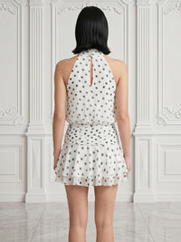 Chiffon A-Line/Princess High Neck Short Cocktail Dresses with Polka Dot Print
