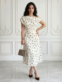 Satin A-Line/Princess Off Shoulder Tea-Length Cocktail Dresses with Polka Dot Print