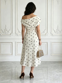 Satin A-Line/Princess Off Shoulder Tea-Length Cocktail Dresses with Polka Dot Print