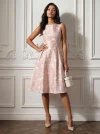 Jacquard A-Line/Princess Scoop Neck Midi-Length Cocktail Dresses with Ruched Waist