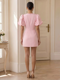 Stretch Mesh Bodycon V-Neck Short Cocktail Dresses with 3D Flowers