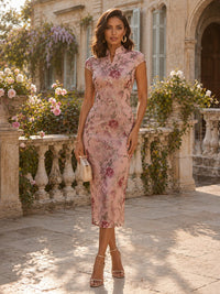 Floral Embroidery Sheath/Column V-Neck Tea-Length Cocktail Dresses for Women