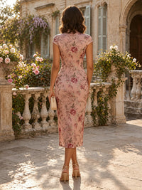 Floral Embroidery Sheath/Column V-Neck Tea-Length Cocktail Dresses for Women