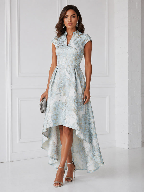Floral Print A-Line/Princess V-Neck High-Low Cocktail Dresses for Women