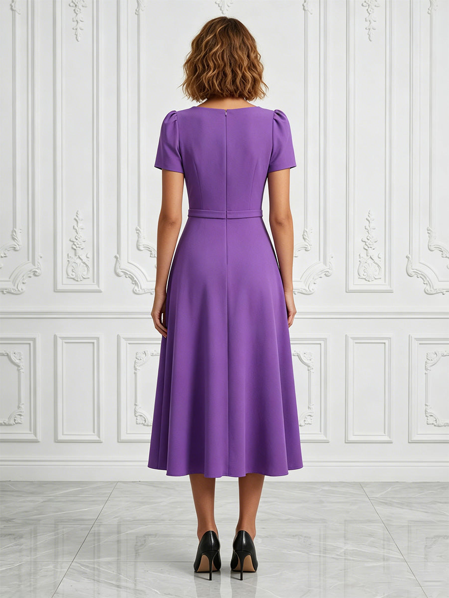 Chiffon A-Line/Princess V-Neck Tea-Length Cocktail Dresses with Ruched Bodice