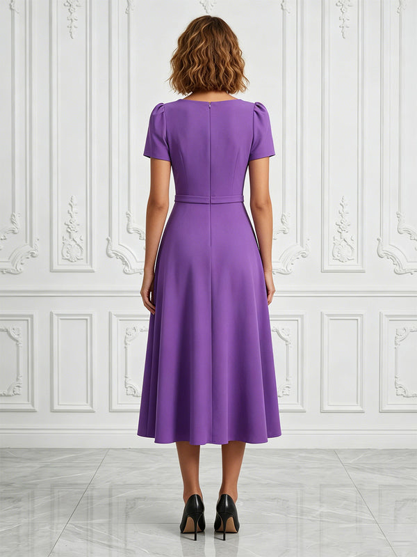 Chiffon A-Line/Princess V-Neck Tea-Length Cocktail Dresses with Ruched Bodice