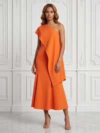 Stretch Mesh Mermaid/Trumpet One Shoulder Tea-Length Cocktail Dresses with Ruffles