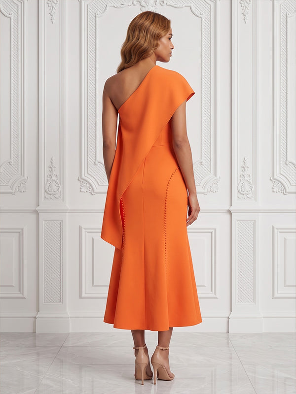Stretch Mesh Mermaid/Trumpet One Shoulder Tea-Length Cocktail Dresses with Ruffles