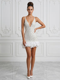 Sequin Bodycon V-Neck Short Cocktail Dresses with Ruffles