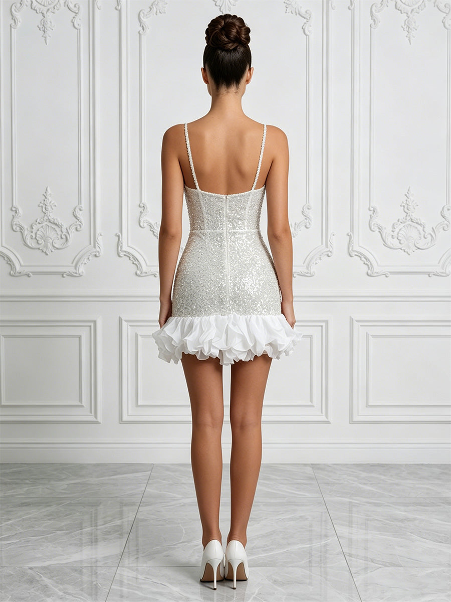 Sequin Bodycon V-Neck Short Cocktail Dresses with Ruffles