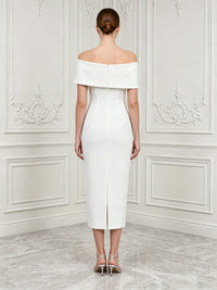 Stretch Mesh Sheath/Column Off Shoulder Tea-Length Cocktail Dresses with 3D Flowers