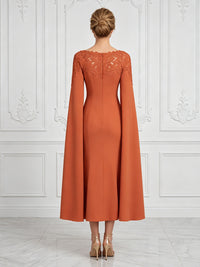 Stretch Mesh Sheath/Column Scoop Neck Tea-Length Cocktail Dresses with Lace