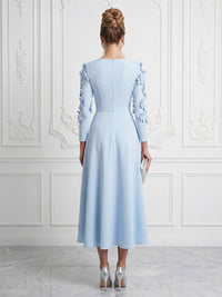 Stretch Mesh A-Line/Princess Scoop Neck Tea-Length Cocktail Dresses with 3D Flowers