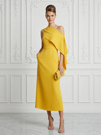 Stretch Mesh Sheath/Column Off Shoulder Tea-Length Cocktail Dresses with Pockets