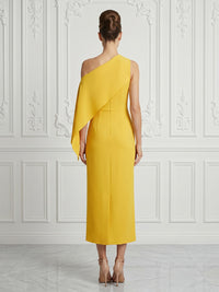 Stretch Mesh Sheath/Column Off Shoulder Tea-Length Cocktail Dresses with Pockets