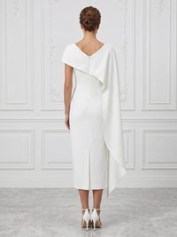 Stretch Mesh Sheath/Column Scoop Neck Tea-Length Cocktail Dresses with 3D Flowers