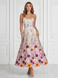Lace Appliques A-Line/Princess Strapless Tea-Length Cocktail Dresses for Women