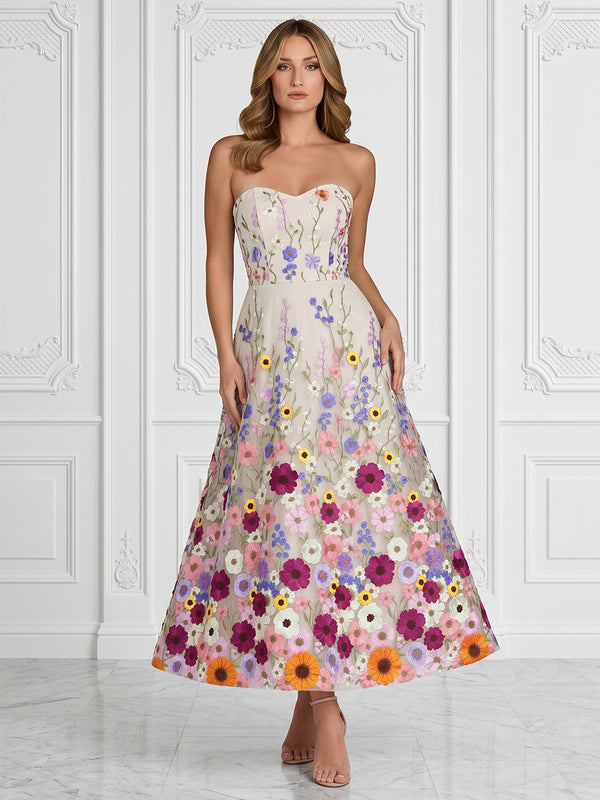 Lace Appliques A-Line/Princess Strapless Tea-Length Cocktail Dresses for Women