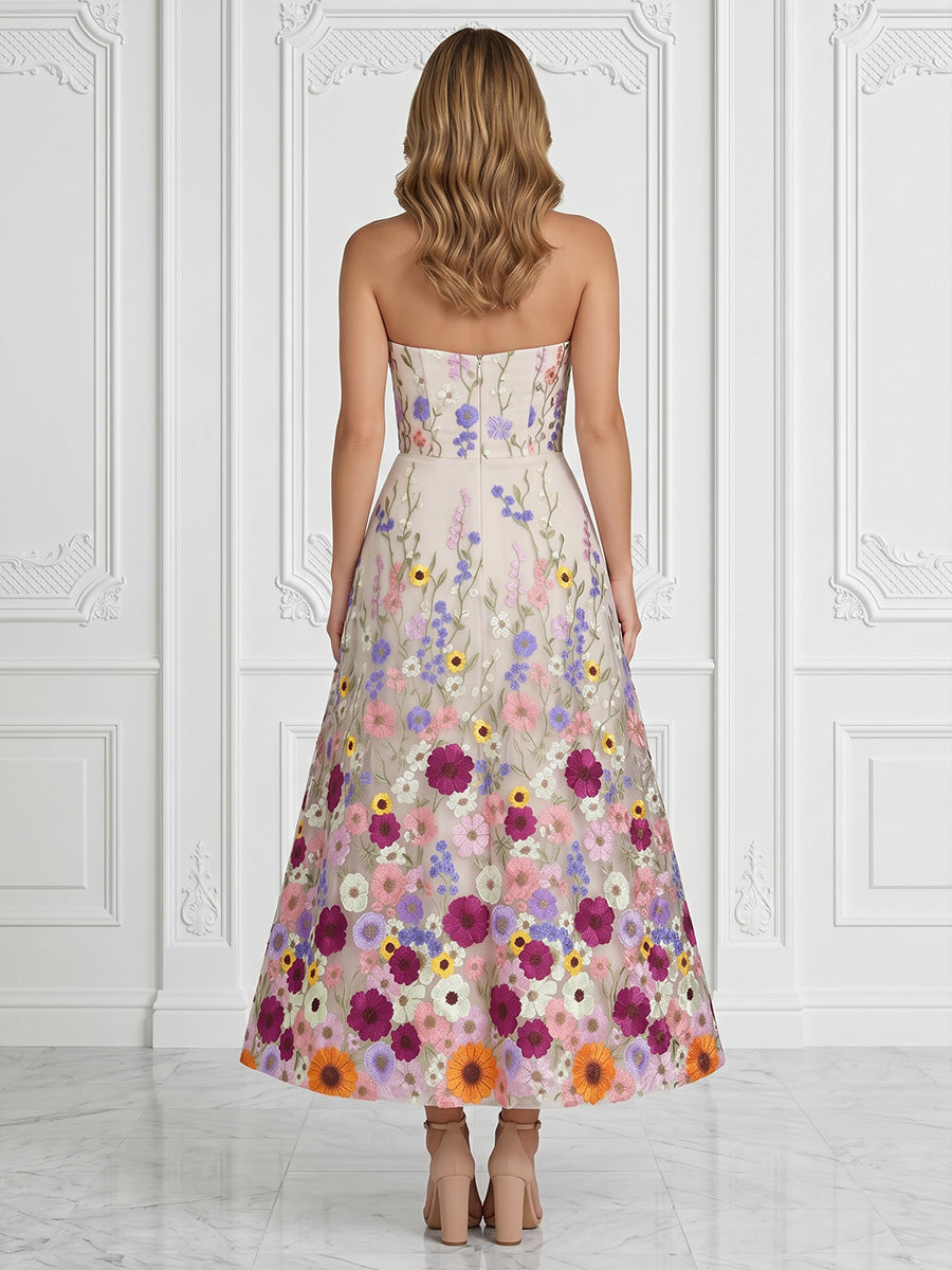 Lace Appliques A-Line/Princess Strapless Tea-Length Cocktail Dresses for Women