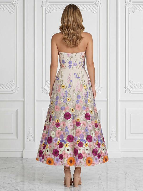 Lace Appliques A-Line/Princess Strapless Tea-Length Cocktail Dresses for Women